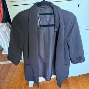 River Island Black Blazer with Ruched Sleeves  and Gold Buttons